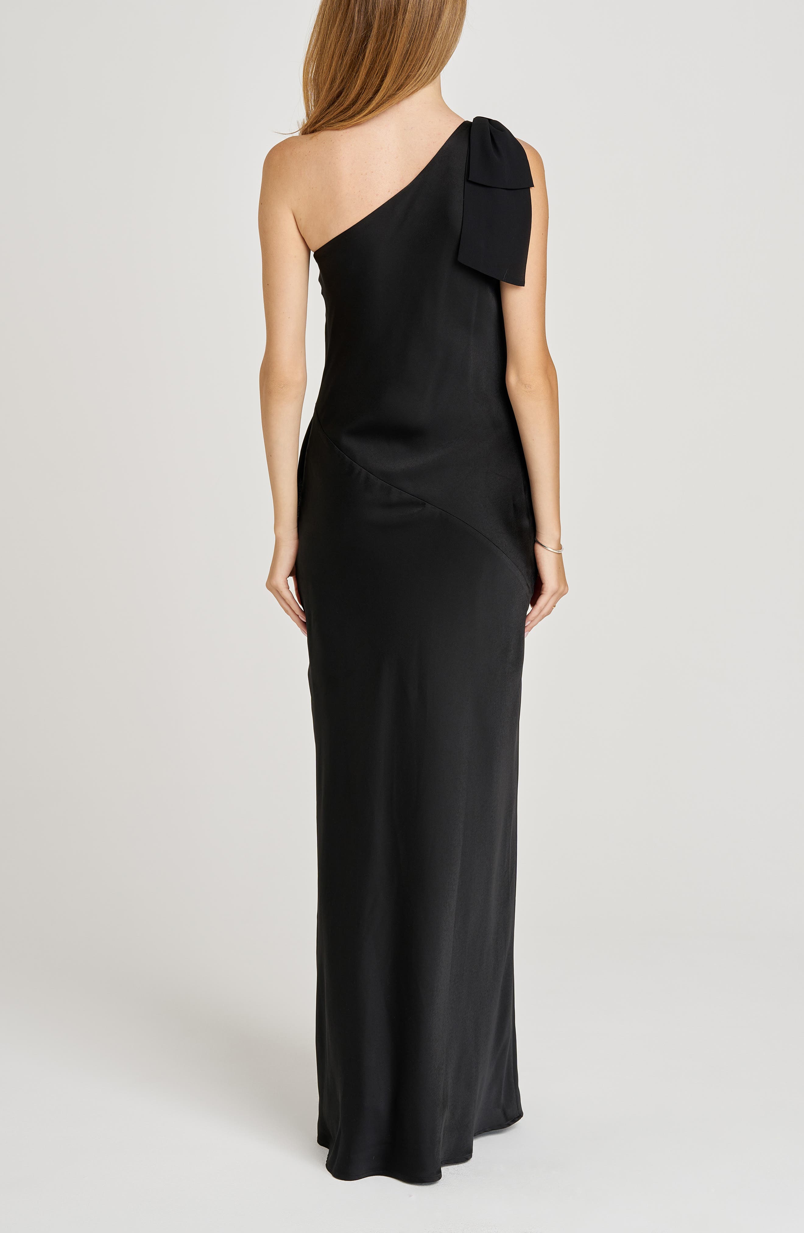 savor the occasion a line dress WAYF x Sara Walker Audrey One-Shoulder Washed Satin Maxi (Women) Color:Agave Green