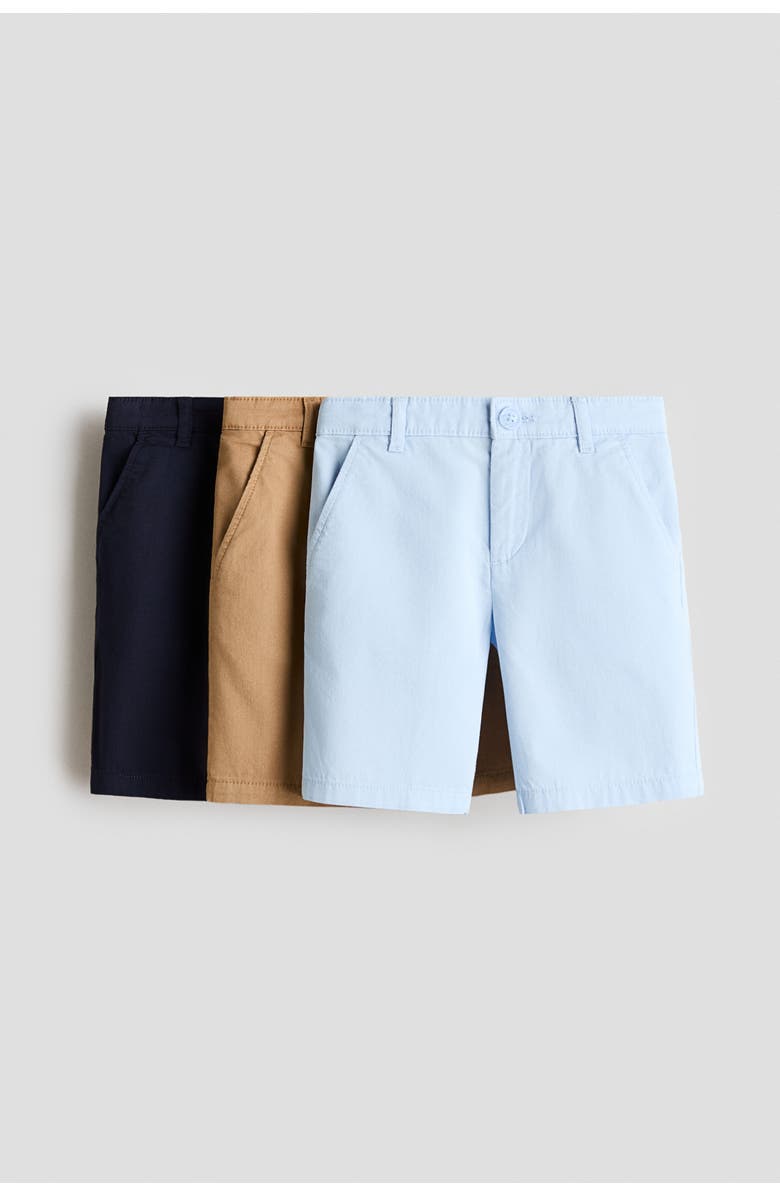 H&M 3-pack Cotton Chino Shorts, Main, color, Light Blue/Dark Beige