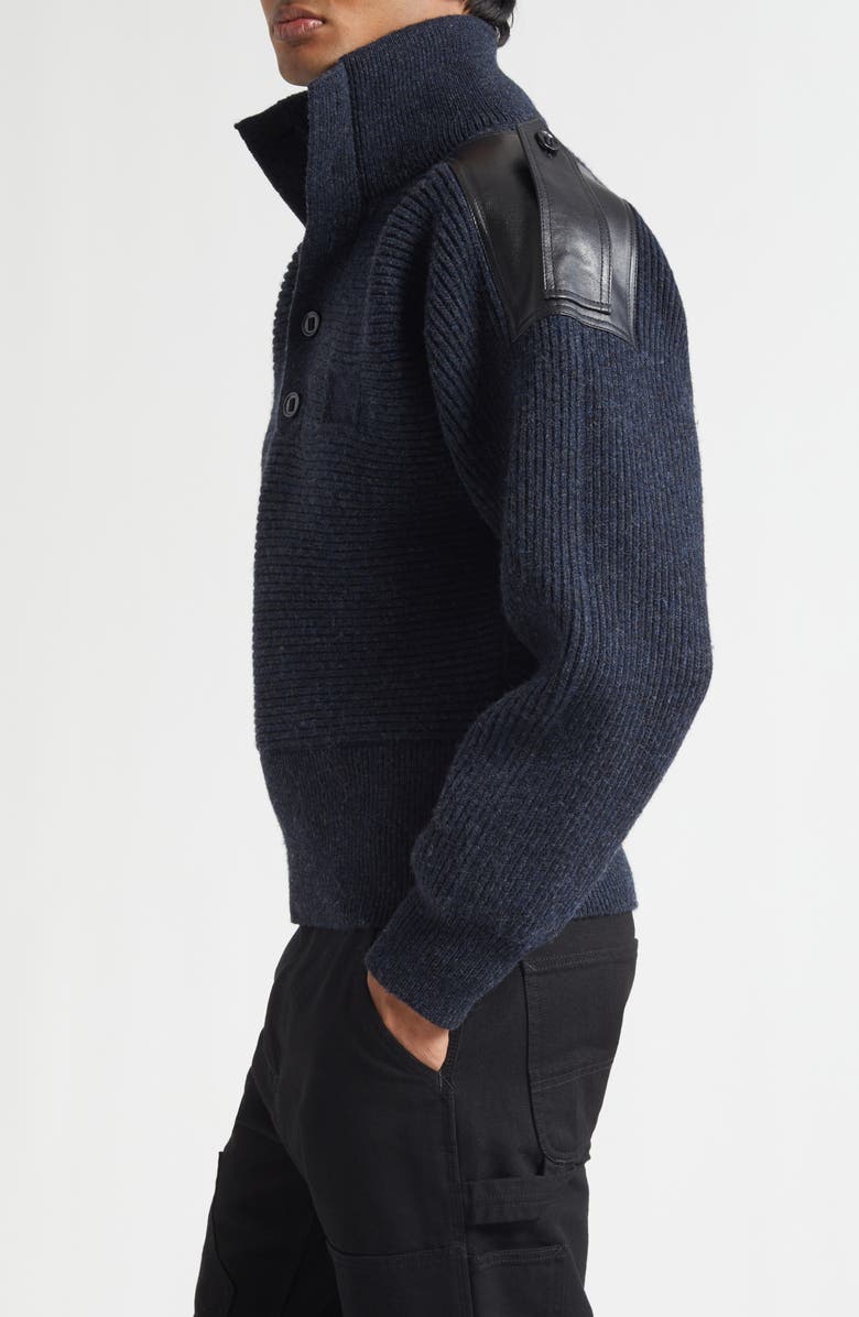 Burberry Leather Trim Rib Wool Blend Turtleneck Sweater, Alternate, color, Tarmac Grey