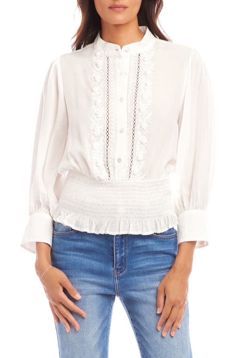 Embroidered Smocked Waist Woven Shirt, Main, color, CREAM