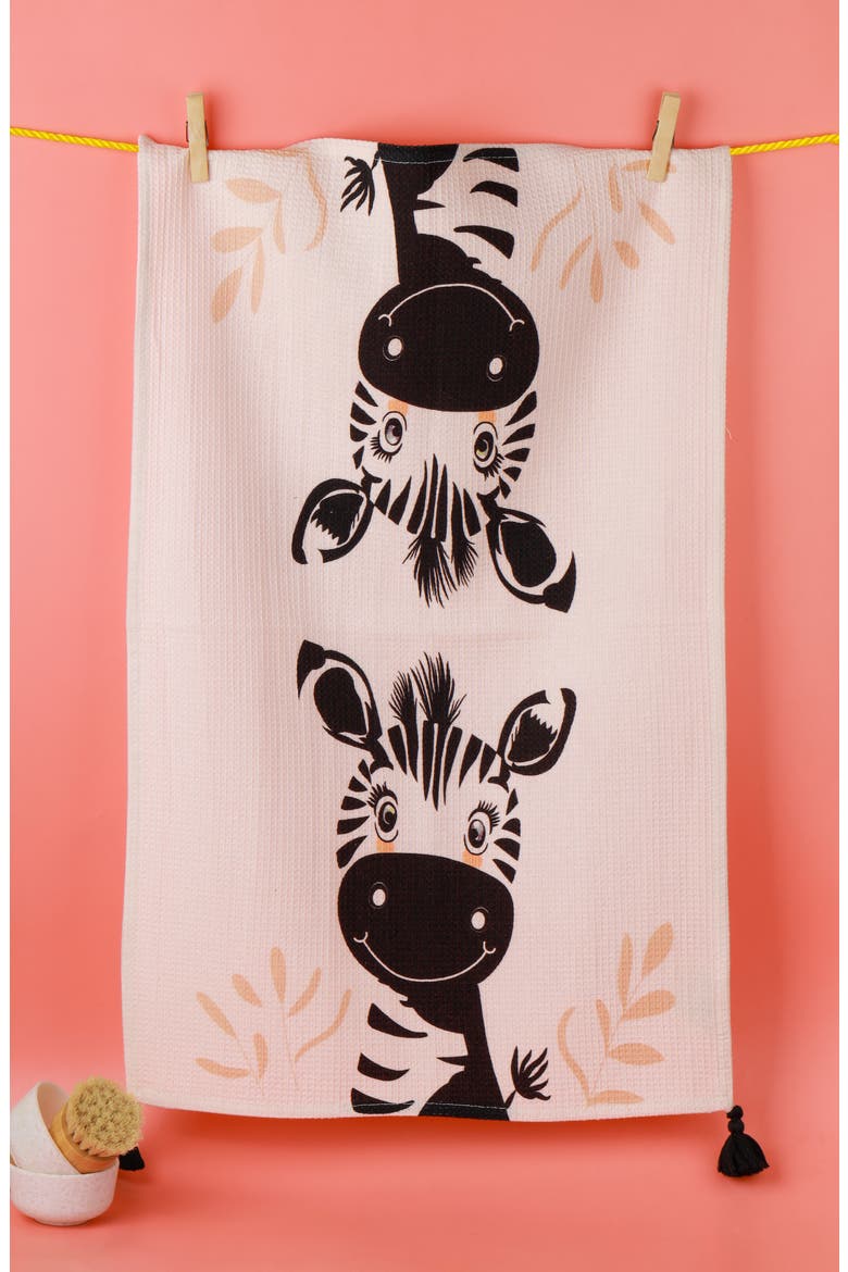 Whimsical Zebra Set of 3 Kitchen Towels, Alternate, color, BLACK/ WHITE/ BEIGE