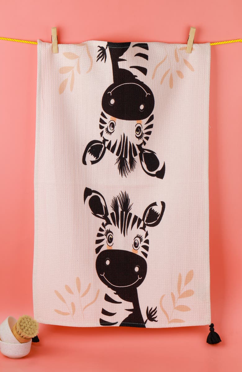 Tiramisu Whimsical Zebra Set of 3 Kitchen Towels, Alternate, color, Black/ White/ Beige