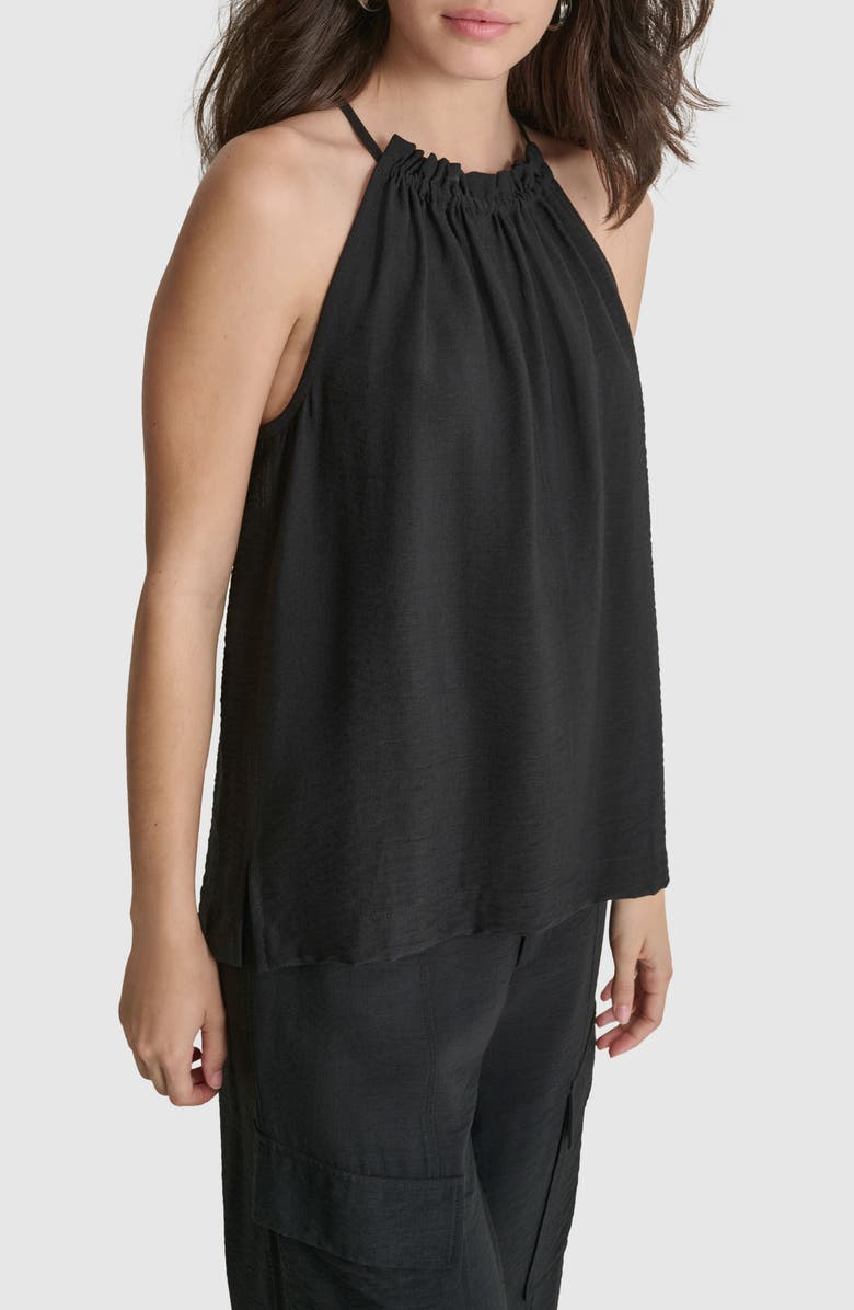 DKNY Sleeveless Halter Neck Crinkle Top, Alternate, color, 