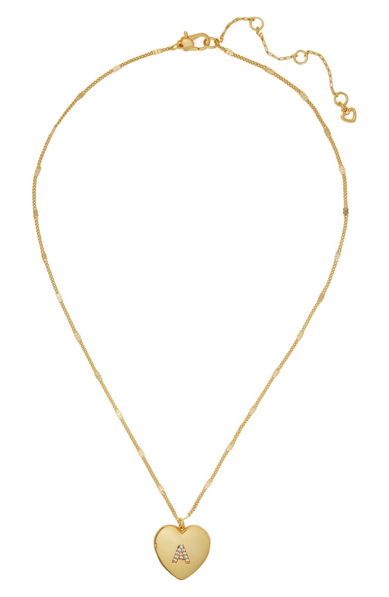 Kate Spade New York cubic zirconia initial heart locket necklace, Alternate, color, Clear/ Gold.