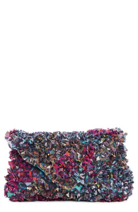 Mini Embroidered Ruffle Envelope Clutch