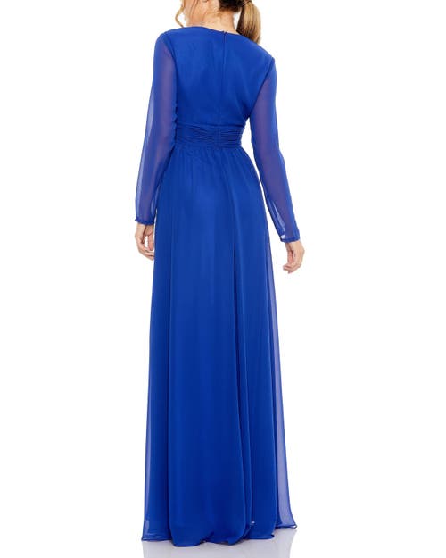 Mac Duggal Elegant V-neck Front Twist Long Sleeve Dress