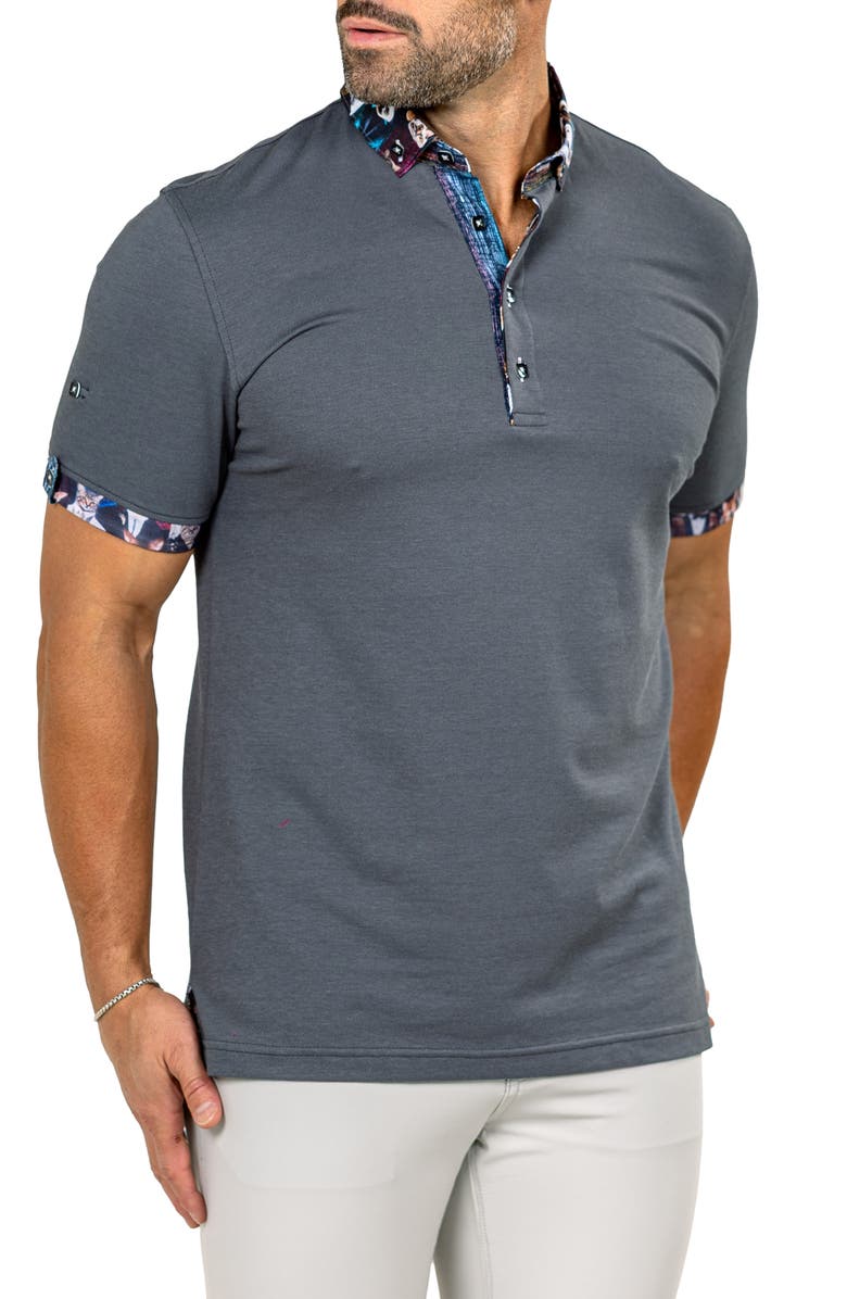Maceoo Newton Marthyr0028 Grey Button-Down Piqué Polo, Alternate, color, Grey