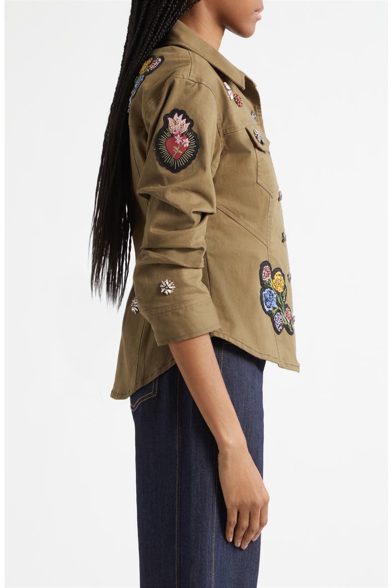 Love Garden Patches Cotton Stretch Twill Jacket, Alternate, color, DARK OLIVE MULTI