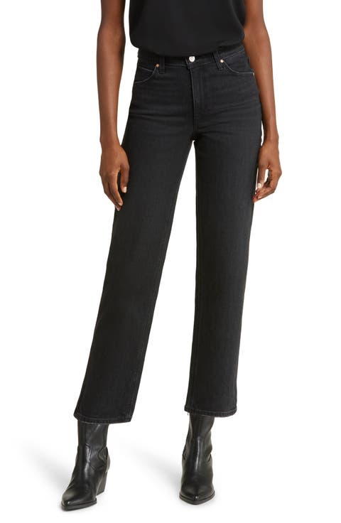 Sarah High Waist Ankle Straight Leg Jeans (Vacant Black Distressed)