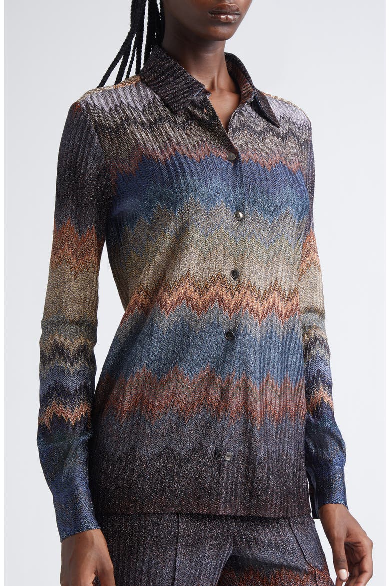Metallic Snake Zigzag Button-Up Shirt, Alternate, color, MICRO CHECK BLUE TONES