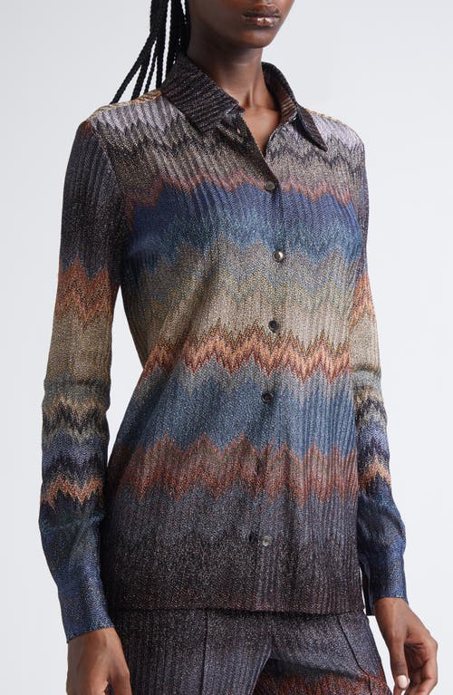 Missoni Metallic Snake Zigzag Button-up Shirt In Blue