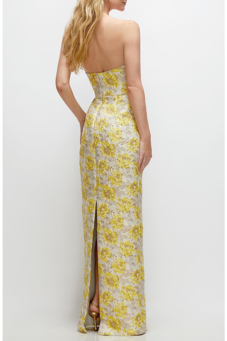 Golden Metallic Jacquard Strapless Column Gown, Alternate, color, GOLDEN YELLOW