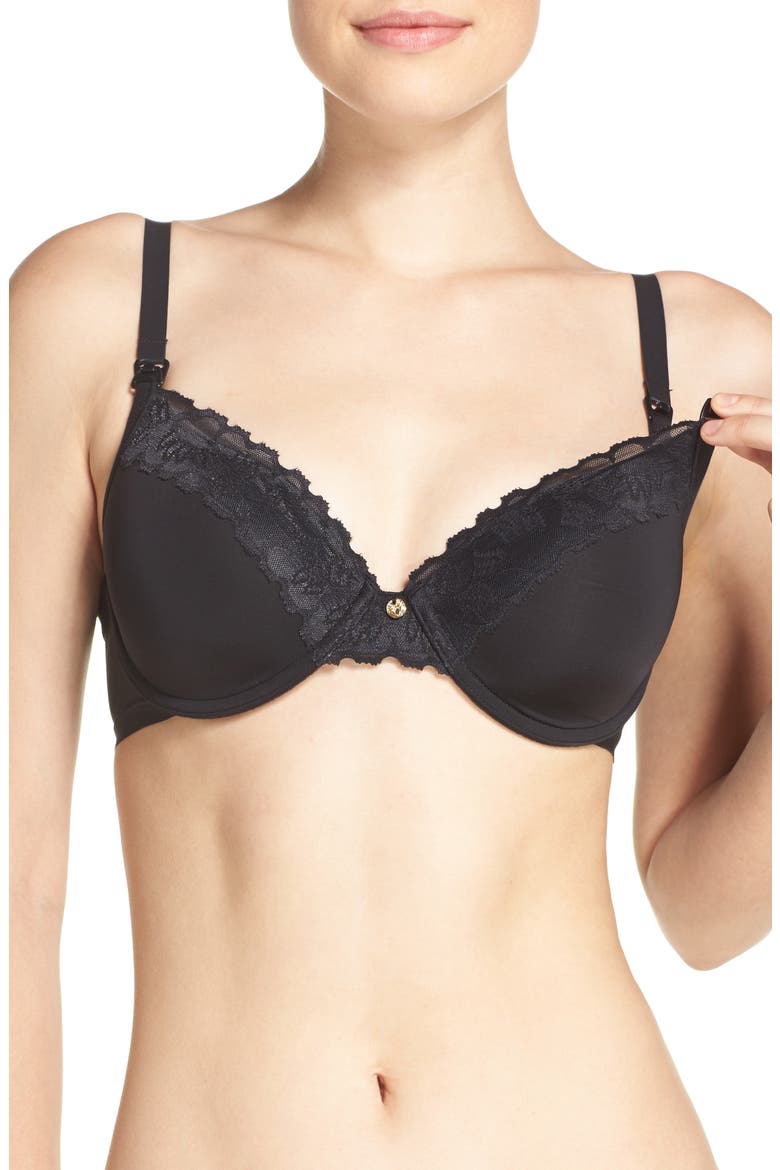 Hidden Glamour Underwire Nursing Bra, Alternate, color, BLACK