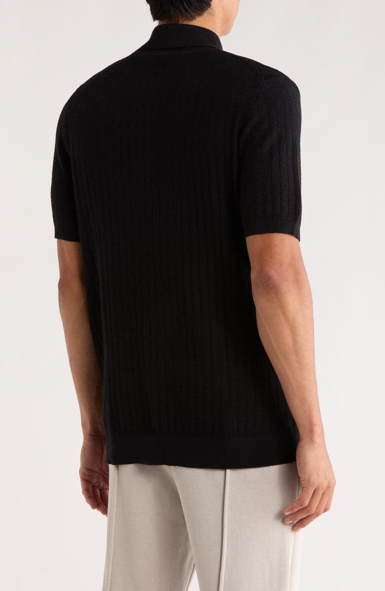 DENIM AND FLOWER Textured Quarter Zip Knit Polo, Alternate, color, Black