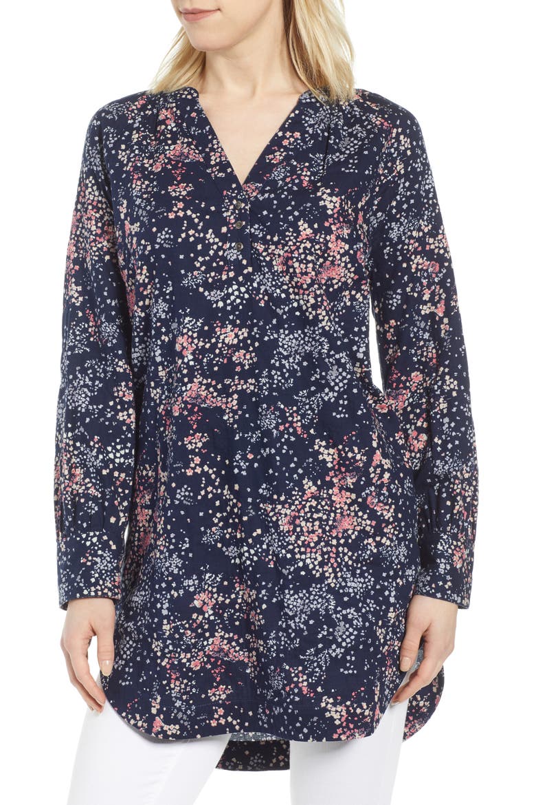 Woven Tunic, Main, color, NAVY LITTLE FLOWERS