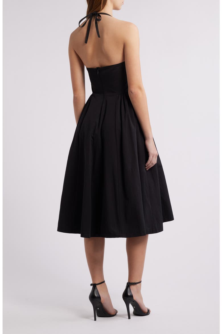 Halter Neck Corset Bodice Cotton Dress, Alternate, color, BLACK
