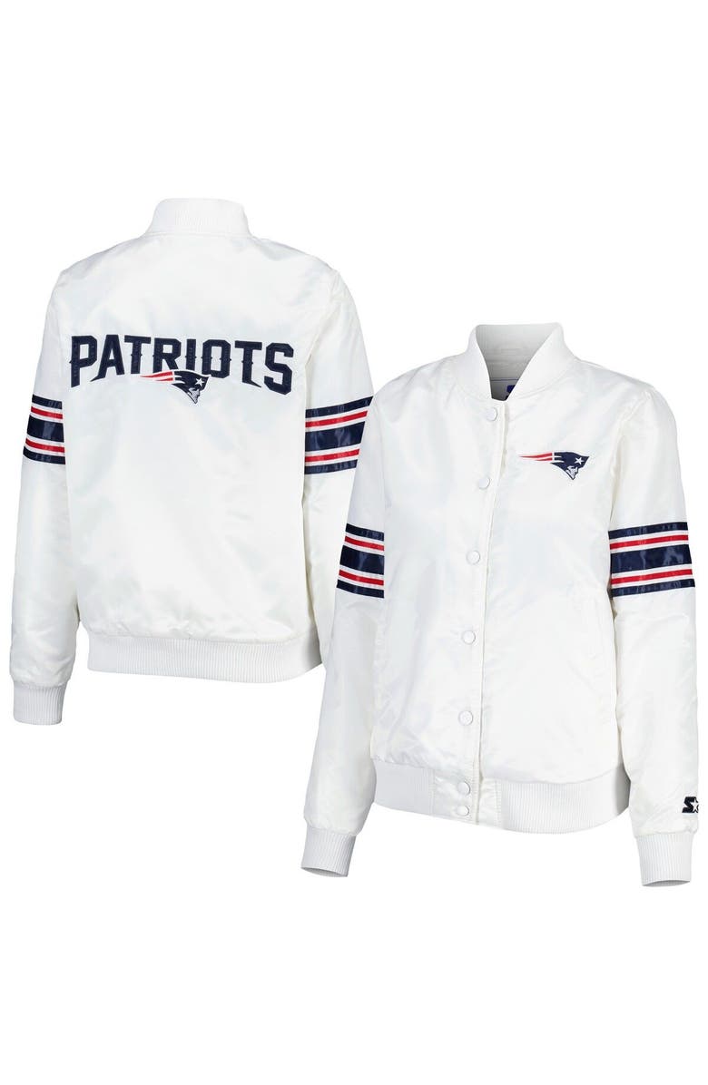 STARTER Women's Starter White New England Patriots Line Up Satin Full-Snap Varsity Jacket, Main, color, White