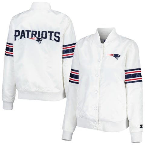 Women's Starter White New England Patriots Line Up Satin Full-Snap Varsity Jacket