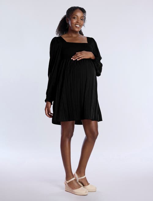 Motherhood Maternity Smocked Babydoll Long Sleeve Mini Dress In Core Black