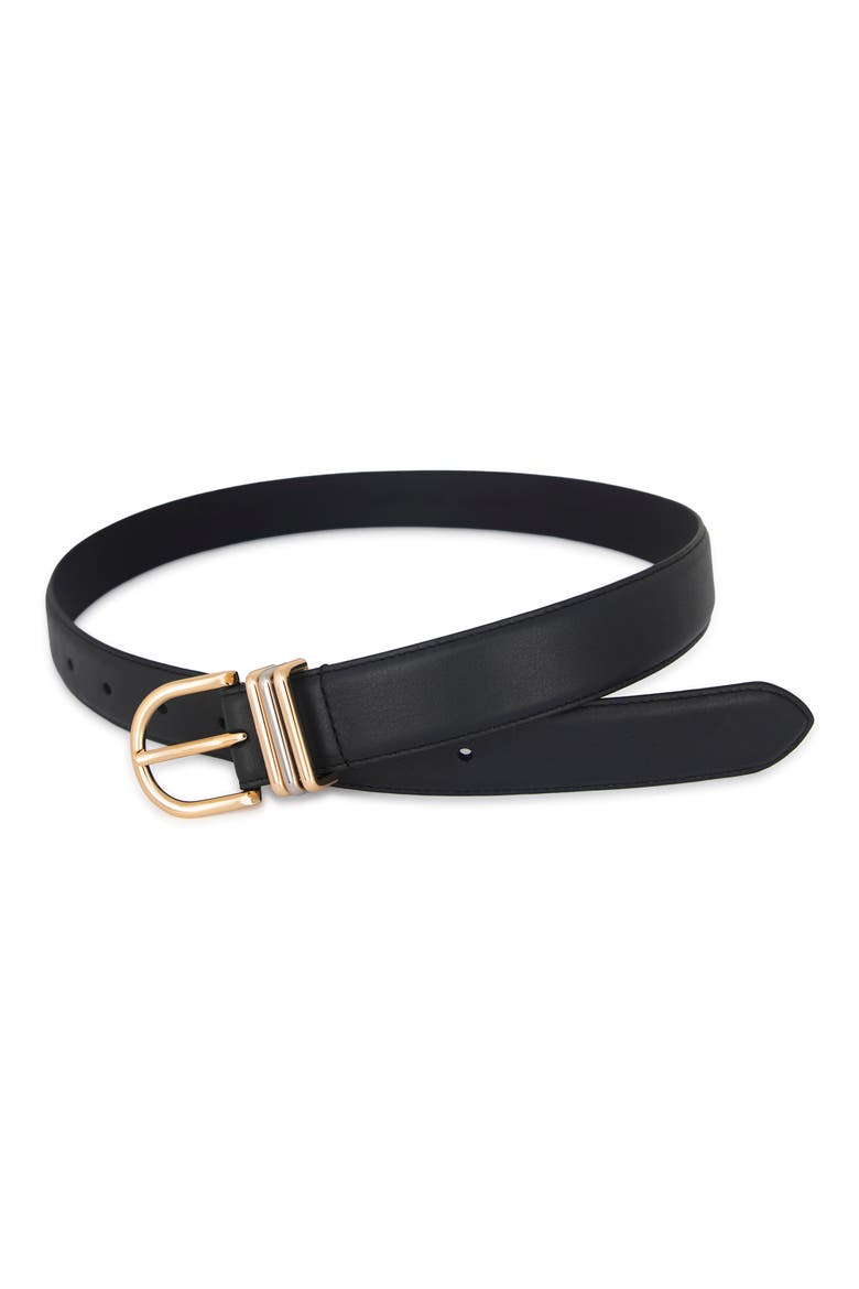 Triple Ring Leather Belt, Alternate, color, BLACK/ POLISHED GOLD