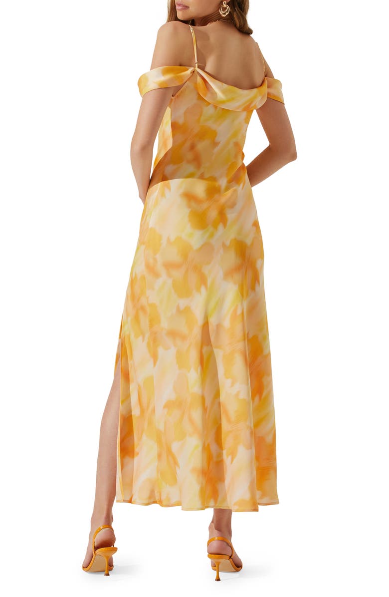 ASTR the Label Kitura Abstact Print Cold Shoulder Dress, Alternate, color, Orange Yellow Print