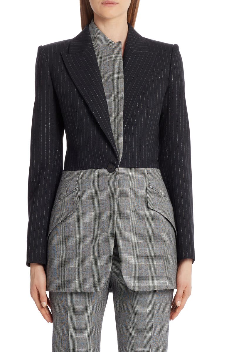 McQueen Alexander McQueen Mixed Media Blazer, Main, color, 