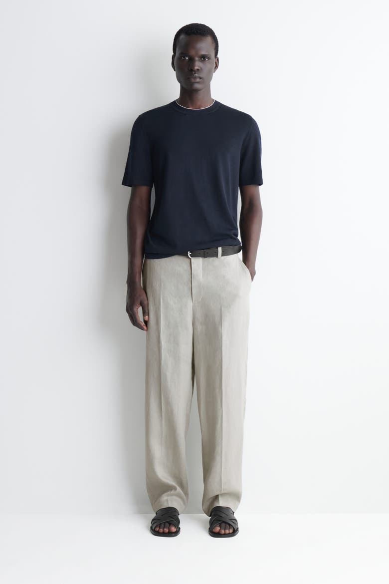 Contrast-tipped Silk-cotton T-shirt, Alternate, color, NAVY