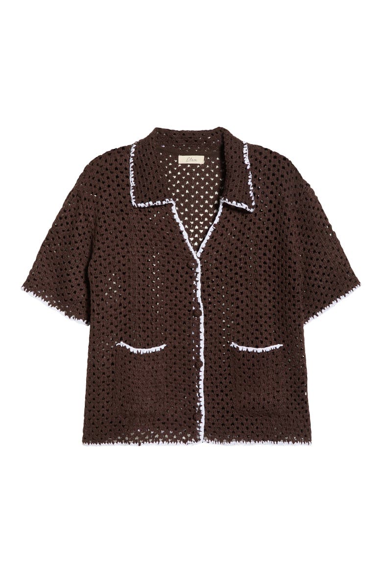 Crochet Button-Up Cover-Up, Alternate, color, BROWN