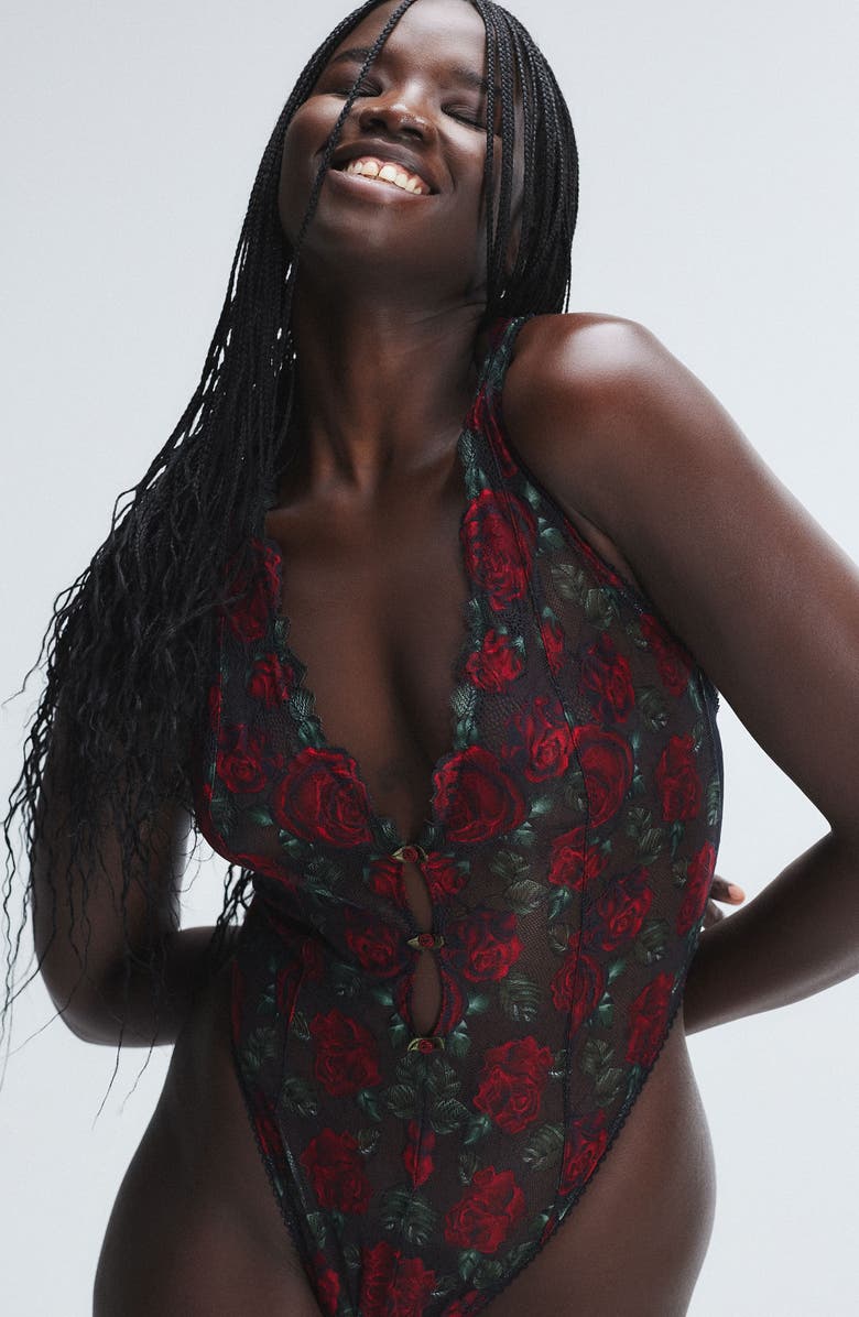 SAVAGE X FENTY Les Roses Lace Teddy, Alternate, color,