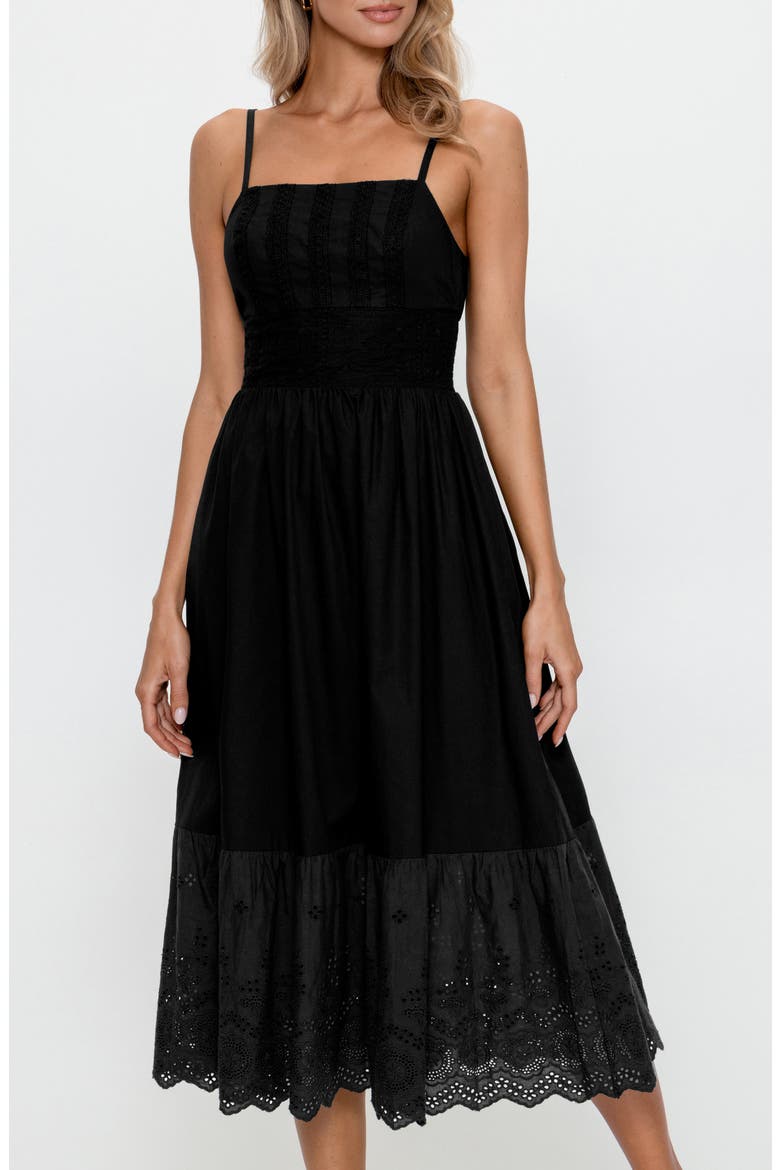 Lace Fit & Flare Cotton Midi Dress, Alternate, color, RED