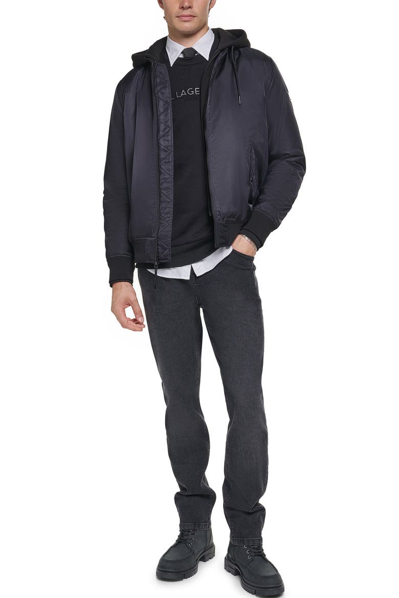 Signature Hooded Bomber Jacket, Alternate, color, BLACK