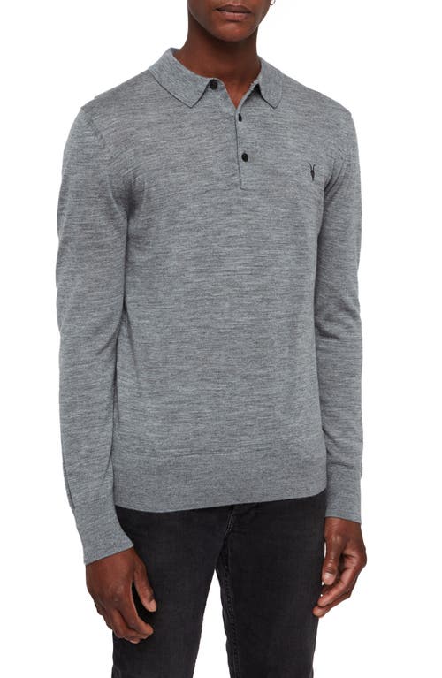 Allsaints Mode Long Sleeve Merino Wool Polo In Grey Marl