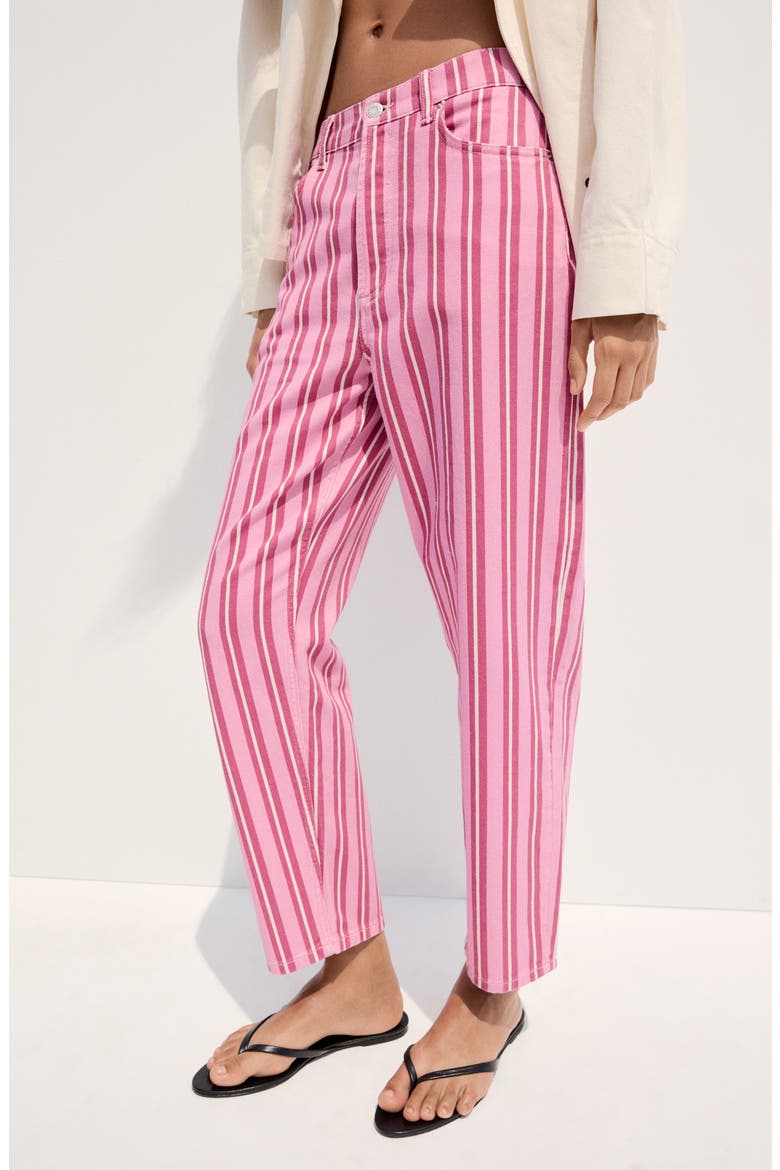 Striped High Waist Straight Leg Jeans, Main, color, PINK