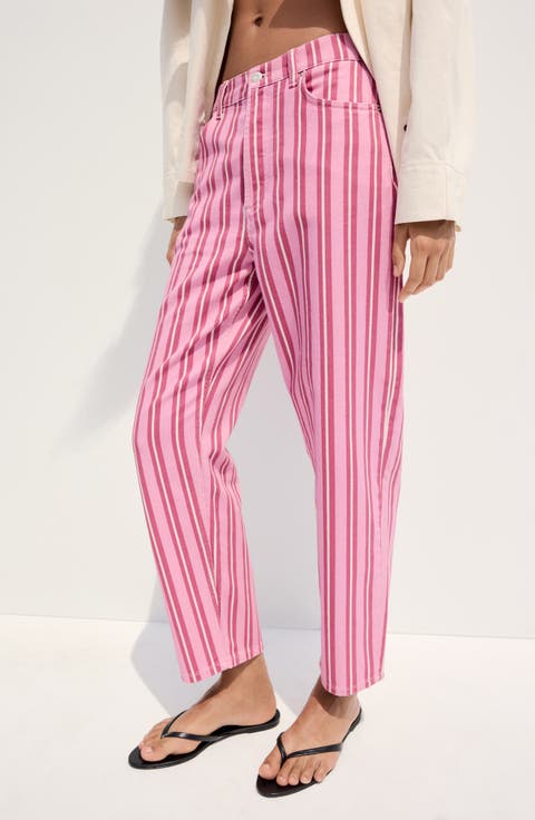 Striped High Waist Straight Leg Jeans