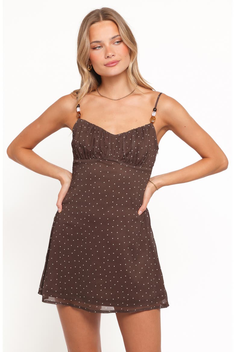 Jasmine Polka Dot Minidress, Alternate, color, BROWN
