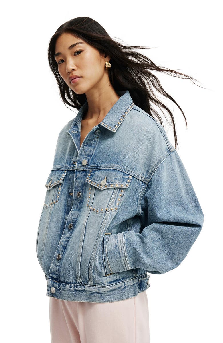 Cotton On Women's Original Denim Jacket, Main, color, Saltwater Blue Stud