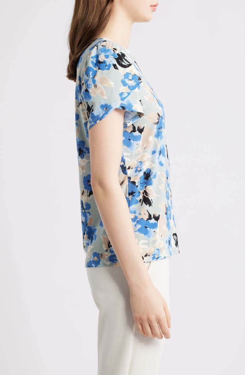 AK ANNE KLEIN Floral Tulip Sleeve Top, Alternate, color, Soft Aloe Multi
