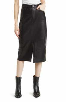 FRAME Leather Midi Skirt