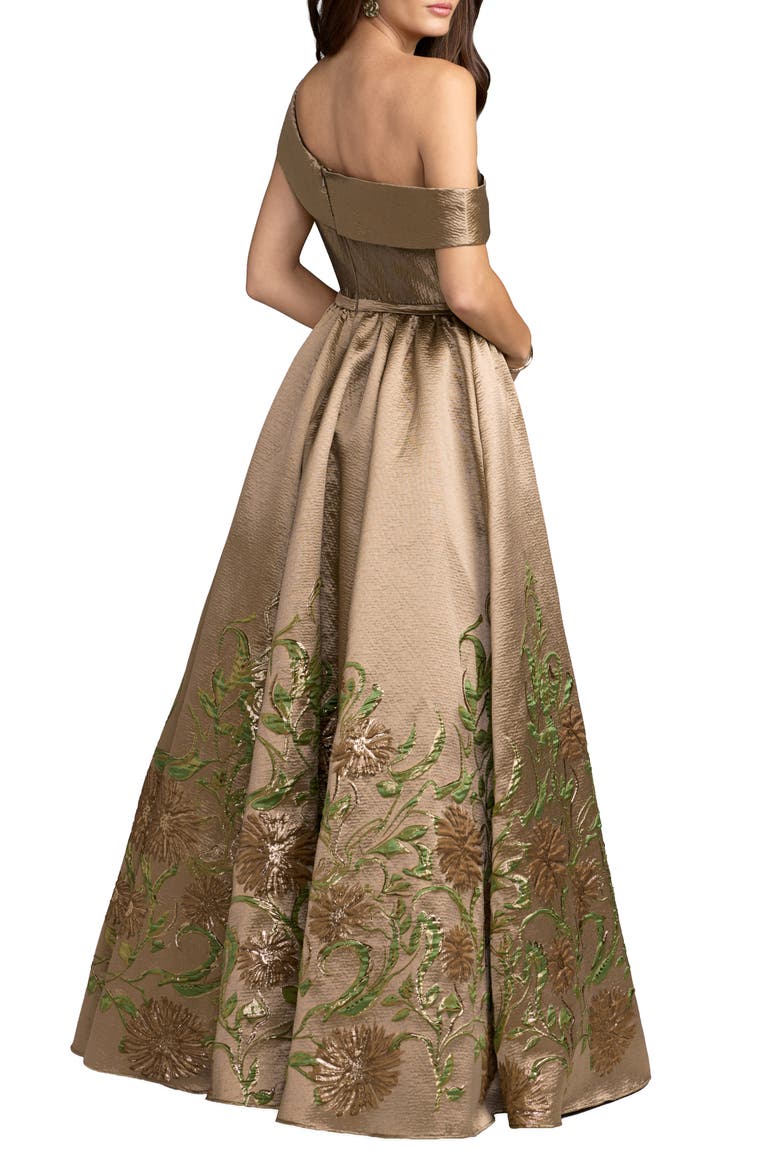Floral Off-the-Shoulder Brocade Ball Gown, Alternate, color, Beige Multi