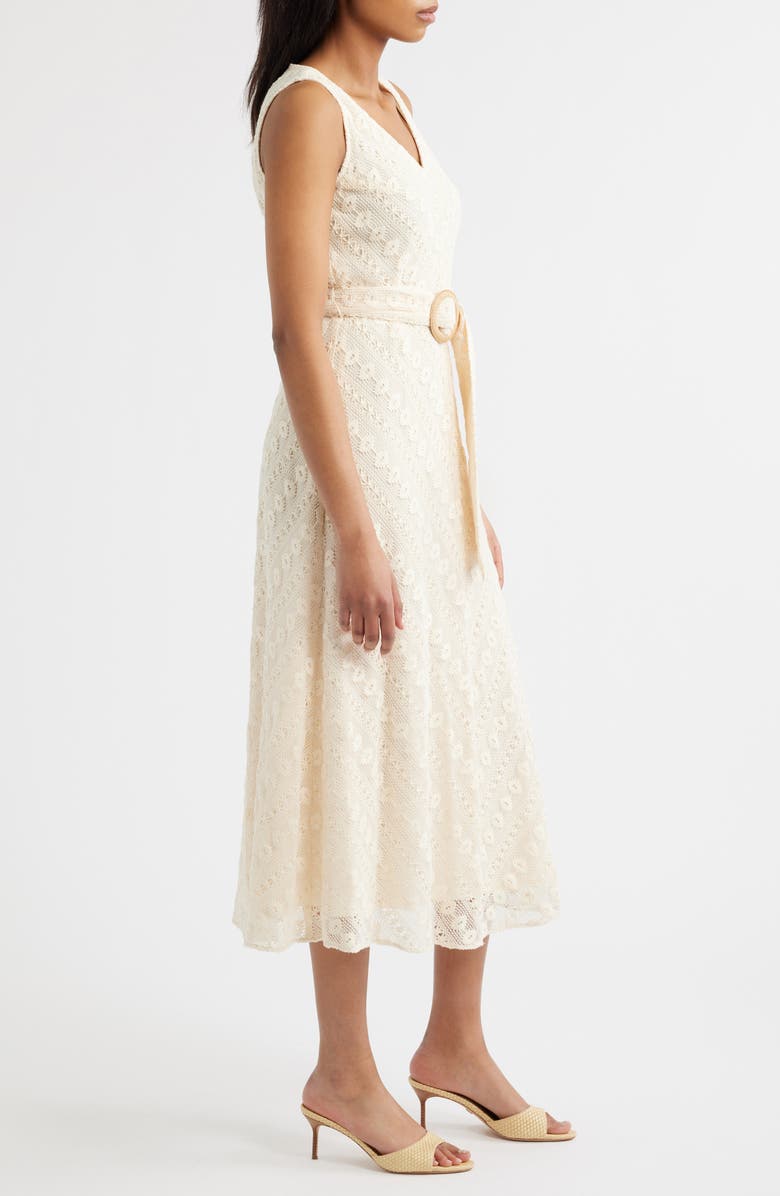 Anne Klein Embroidered Belted Sleeveless Midi Dress, Alternate, color, Light Dune