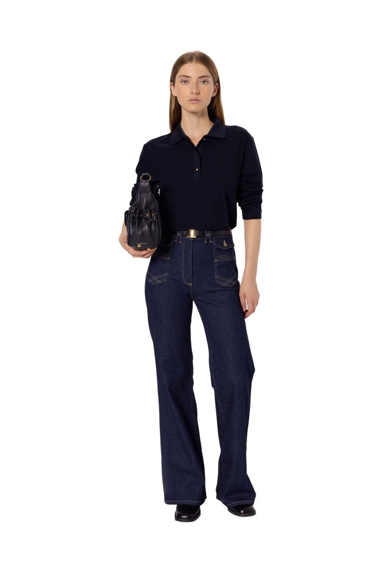 Hilary Long Sleeve Polo Shirt, Alternate, color, Navy Blue