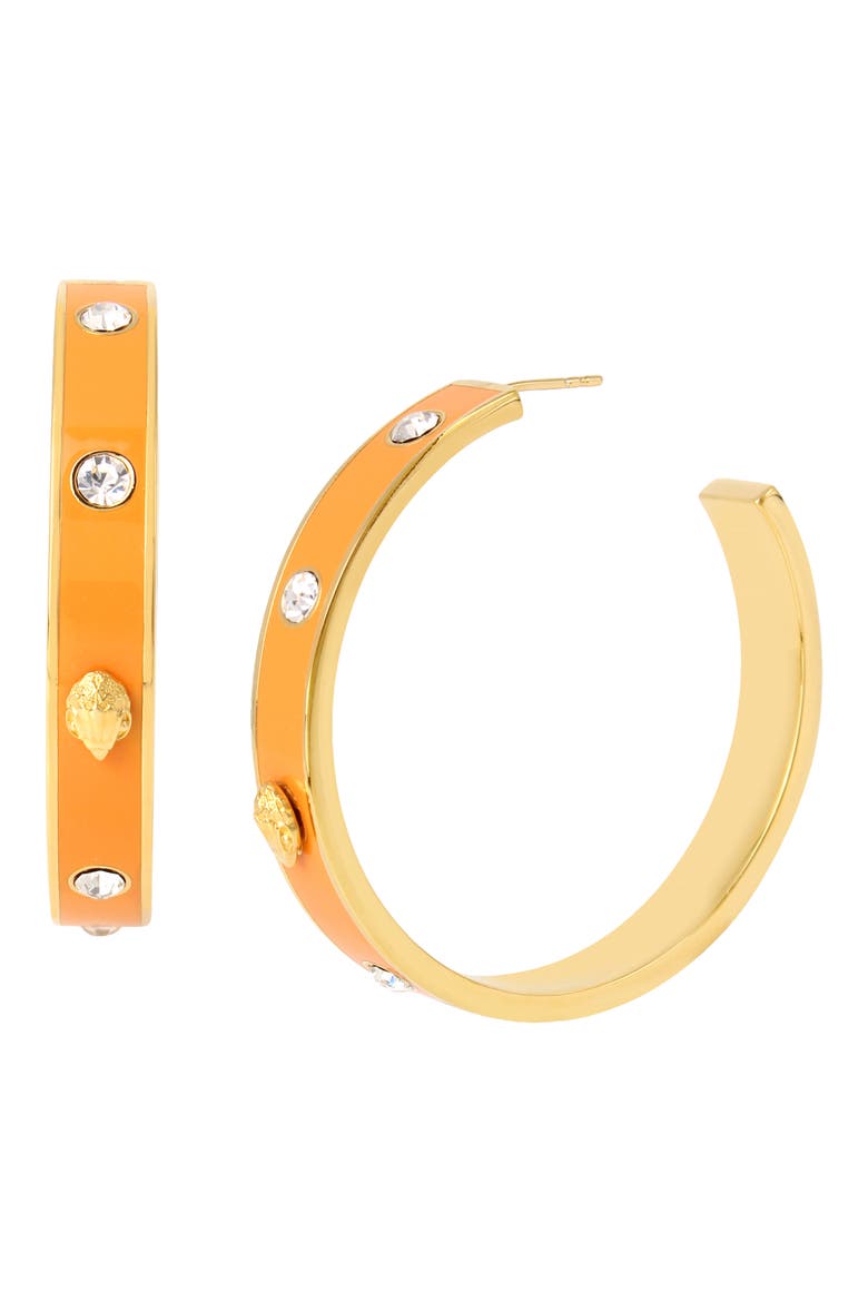Eagle Crystal Huggie Hoop Earrings, Main, color, ORANGE