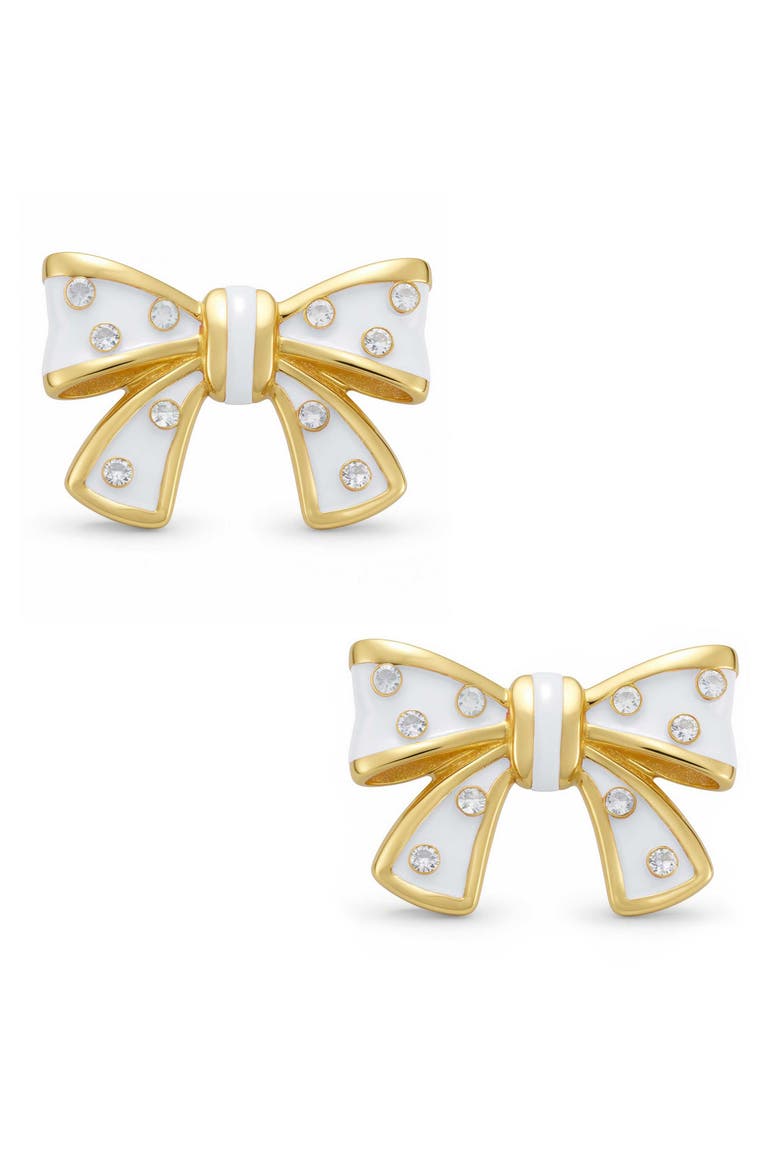 Kids' Crystal Bow Enamel Stud Earrings, Main, color, WHITE