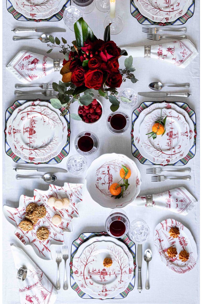 Country Estate Winter Frolic Ruby Christmas Eve Dinner Plate, Alternate, color, RUBY