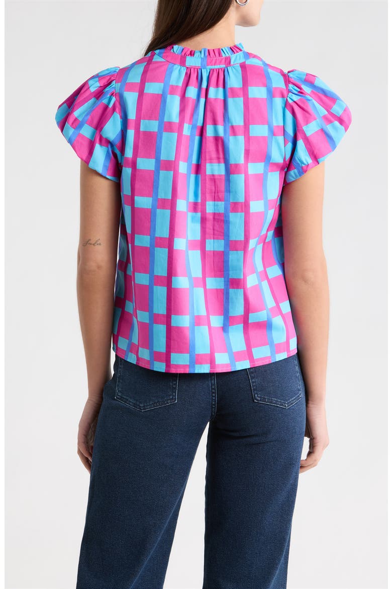 Marvy Checker Kenie Puff Sleeve Top, Alternate, color, FUCHSIA-BLUE-MULTI