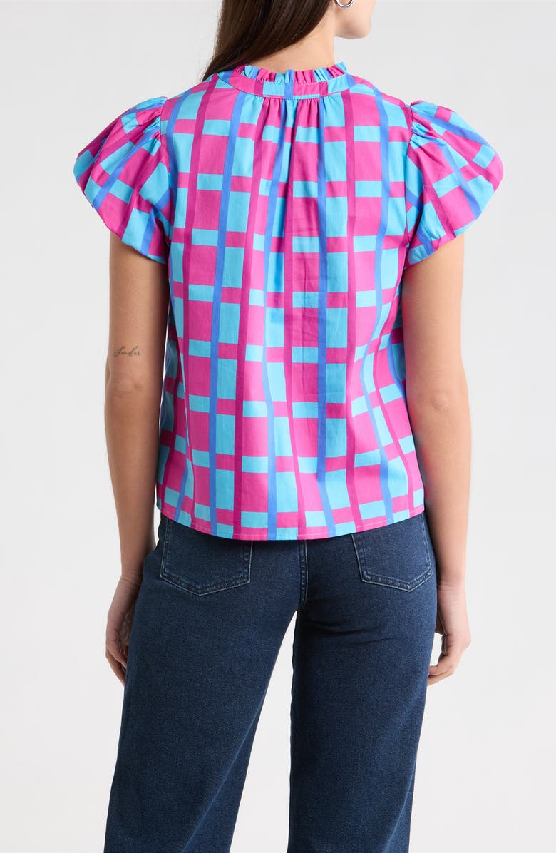 SUGARLIPS Marvy Checker Kenie Puff Sleeve Top, Alternate, color, Fuchsia-Blue-Multi