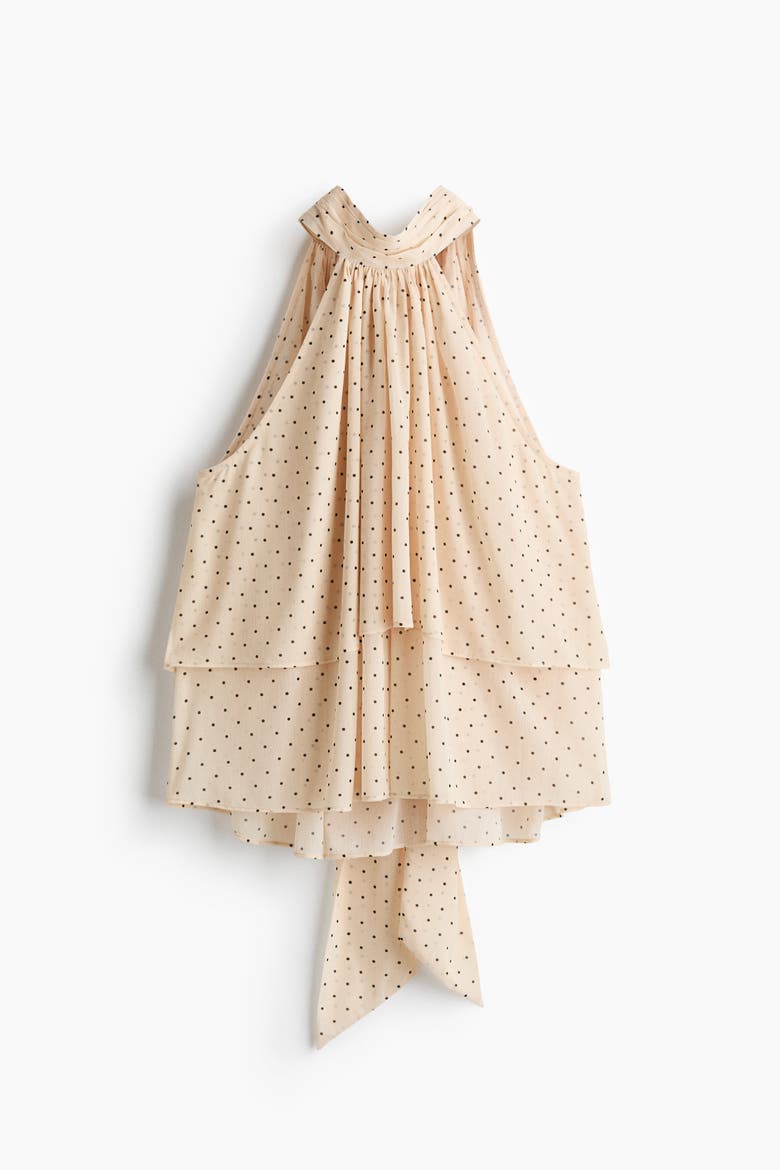 Tiered Tie-detail Top, Alternate, color, Light beige/polka dot