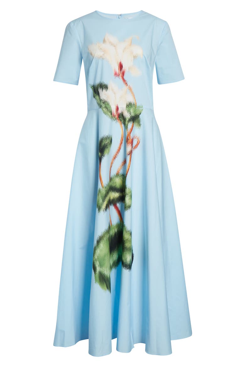 Chiné Cyclamen Floral Poplin Midi Dress, Alternate, color, WHITE/ LIGHT BLUE