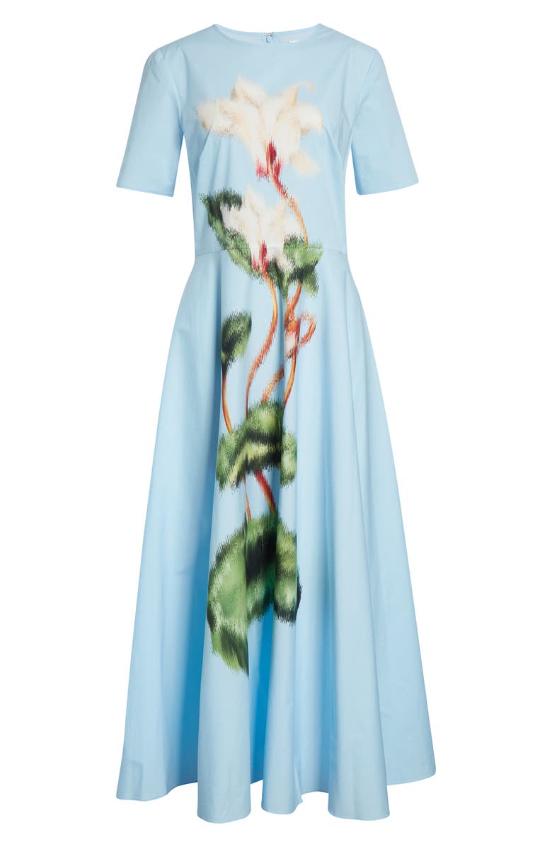 Oscar de la Renta Chiné Cyclamen Floral Poplin Midi Dress, Main, color, White/ Light Blue