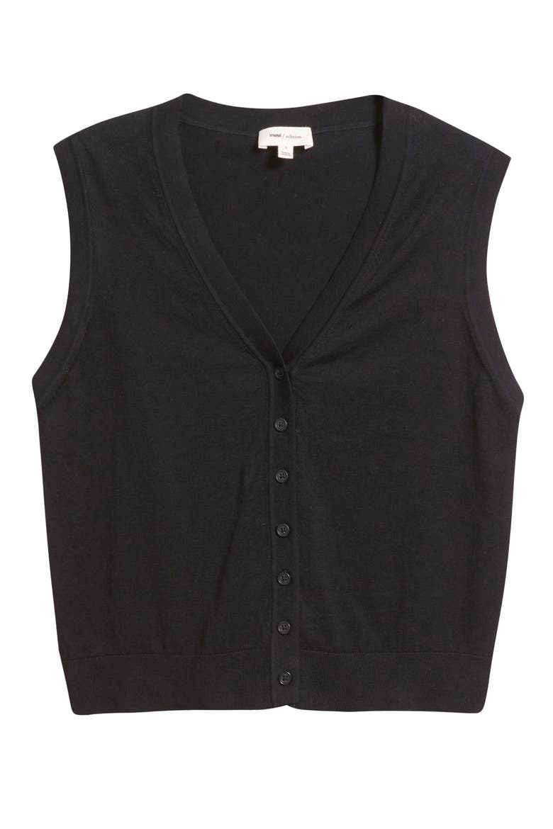 Button Front Cotton Sweater Vest, Alternate, color, BLACK